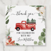 Rode Kerstmis Winter Truck Dank u Label (Voorkant)