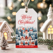 Rode Kerstmis Winterdorp Vakantie Cadeaulabel