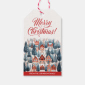 Rode Kerstmis Winterdorp Vakantie Cadeaulabel (Voorkant)