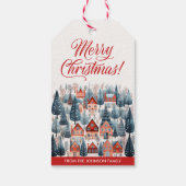 Rode Kerstmis Winterdorp Vakantie Cadeaulabel (Achterkant)