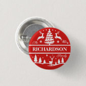 Rode Kerstmis Witte Familienaam Gepersonaliseerde  Ronde Button 3,2 Cm (Voorkant /achterkant)