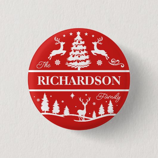 Rode Kerstmis Witte Familienaam Gepersonaliseerde  Ronde Button 3,2 Cm (Voorkant)