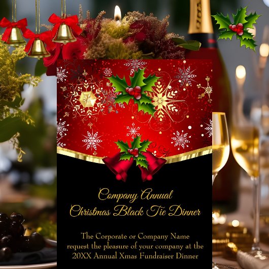 Rode Kerstmis Zakelijke Black Tie Dinner Party Kaart
