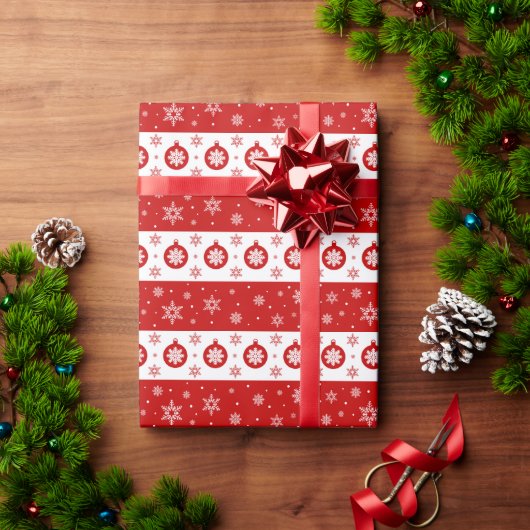 Rode Kerstmisbellen en Sneeuwvlokkenpatroon Cadeaupapier (Feestdagen Geschenken)