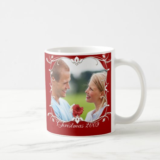 Rode Kerstmisfoto Mok met Groene Rand (Rechts)