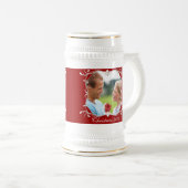 Rode Kerstmisfoto Stein met Groene Rand Bierpul (Voorkant rechts)