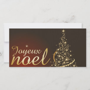 Rode kerstmotief met vergulde kerstboom bedankkaart