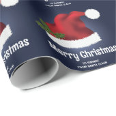 Rode Kerstmuts op Blauw met Aangepaste Tekst Cadeaupapier (Rol Hoek)