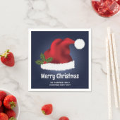 Rode Kerstmuts op Blauw met Aangepaste Tekst Servet (Insitu)