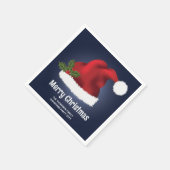 Rode Kerstmuts op Blauw met Aangepaste Tekst Servet (Hoek)