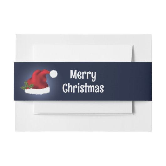 Rode Kerstmuts op Blauw met Aangepaste Tekst Uitnodigingen Wikkel (Voorkant Voorbeeld)