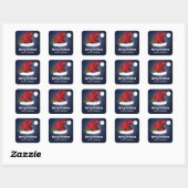 Rode Kerstmuts op Blauw met Aangepaste Tekst Vierkante Sticker (Vel)