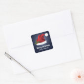 Rode Kerstmuts op Blauw met Aangepaste Tekst Vierkante Sticker (Envelop)