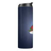 Rode Kerstmuts op Blauwe Achtergrond met Aangepast Thermosbeker (Gedraaid links)