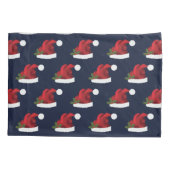 Rode Kerstmuts op Blauwe Patroon Kussensloop (Achterkant-Links)