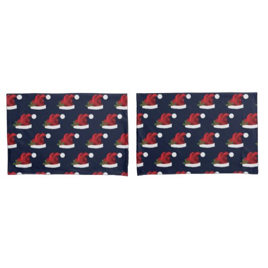 Rode Kerstmuts op Blauwe Patroon Kussensloop (Voorkant-Set)