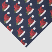 Rode Kerstmuts op Blauwe Patroon Tissuepapier (Detail)