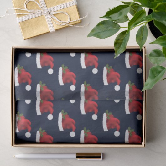 Rode Kerstmuts op Blauwe Patroon Tissuepapier (Geschenk)