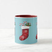 Rode Kerstmutsen op Blauw met Aangepaste Naam Mok (Midden)