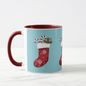 Rode Kerstmutsen op Blauw met Aangepaste Naam Mok (Links)