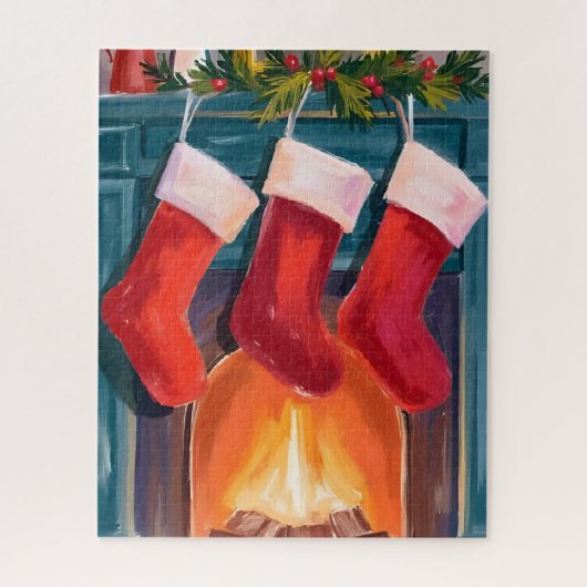 Rode Kerstmutsen Schouw Haardwaterverf Legpuzzel (Verticaal)