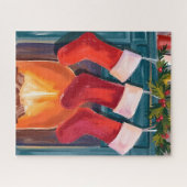 Rode Kerstmutsen Schouw Haardwaterverf Legpuzzel (Horizontaal)