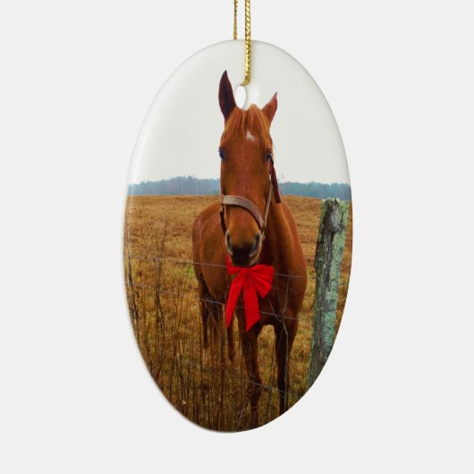 Rode kerstpaard keramisch ornament (Rechts)