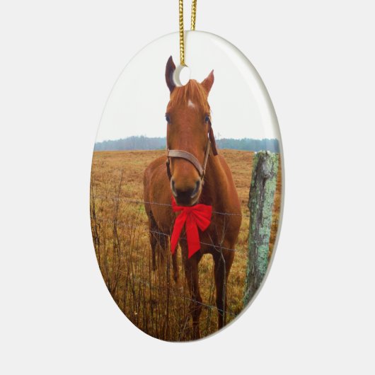 Rode kerstpaard keramisch ornament (Links)