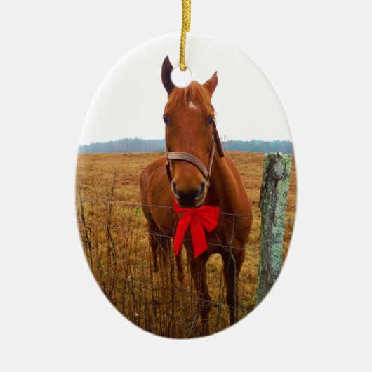 Rode kerstpaard keramisch ornament (Voorkant)
