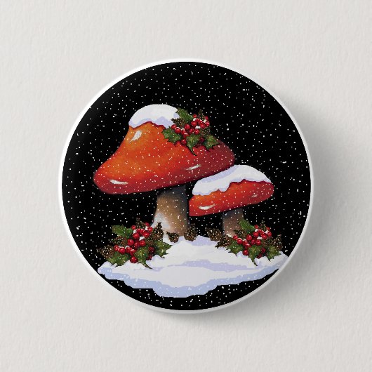 Rode kerstpaddenstoelen, sneeuw, heilig, kunst ronde button 5,7 cm (Voorkant)