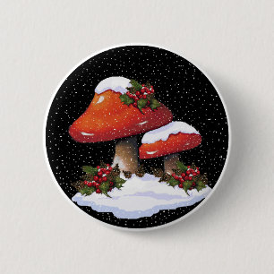 Rode kerstpaddenstoelen, sneeuw, heilig, kunst ronde button 5,7 cm