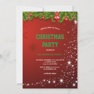 Rode KERSTPARTY rode versieringen en sneeuwvlokken Kaart
