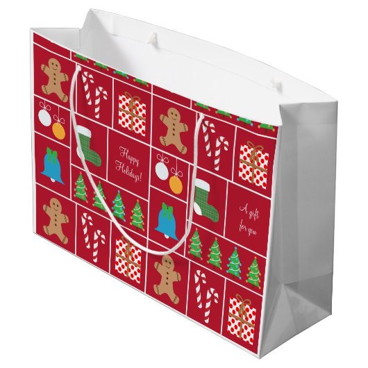 Rode kerstpatronen Grote cadeautas (Achterkant Gekanteld)
