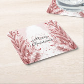 Rode Kerstpijnboom Sneeuw Decoratie Mooi Kartonnen Onderzetters (Schuin)