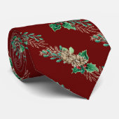 Rode kerstpine Cones Holly Foliage Striped Stropdas (Opgerold)