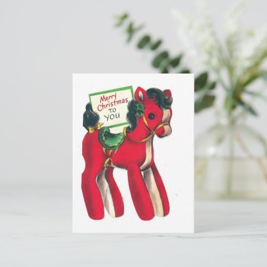 Rode KerstPony Feestdagenkaart (Staand voorkant)