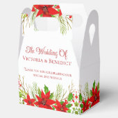 Rode kerstpunsettia gepersonaliseerde bruiloft bedankdoosjes (Geopend)