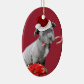 Rode kerstpup-sierbloem keramisch ornament (Rechts)