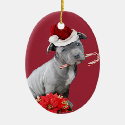 Rode kerstpup-sierbloem keramisch ornament (Voorkant)