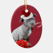 Rode kerstpup-sierbloem keramisch ornament (Achterkant)