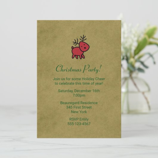 Rode Kerstrenrendier, uitgenodigen Kaart (Staand voorkant)