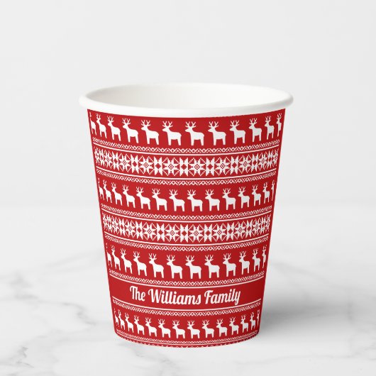 Rode kerstrenrendiertje Snowflake Cute Custom Part Papieren Bekers (Voorkant)
