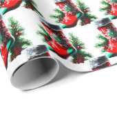 Rode kerstschoen met een kerstboom cadeaupapier (Rol Hoek)