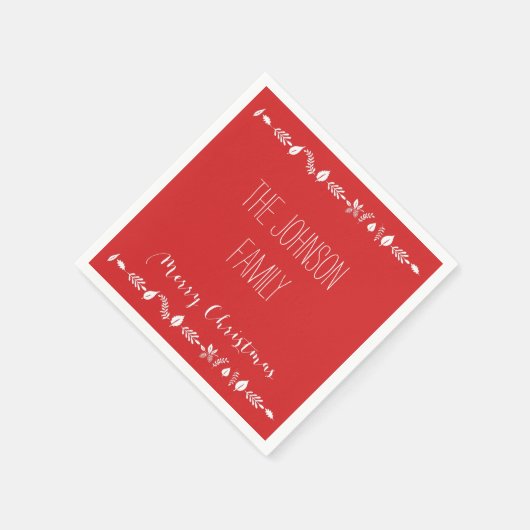 Rode kerstservetten met witte bladeren servet (Hoek)