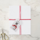 Rode Kerstsneeuwman Cadeaulabel (Met Touw)