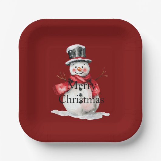Rode Kerstsneeuwman  Papieren Bordje (Voorkant)