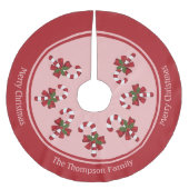 Rode kerstsnoepjes met aangepaste familienaam kerstboom rok (Voorkant)
