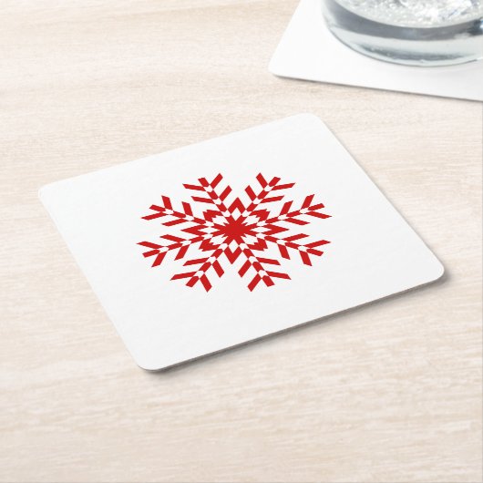  rode kerstsnowflake kartonnen onderzetters (Schuin)