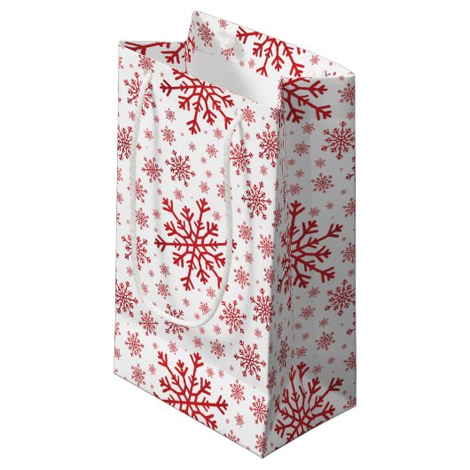  rode kerstsnowflakes op winterwit klein cadeauzakje (Voorkant Gekanteld)
