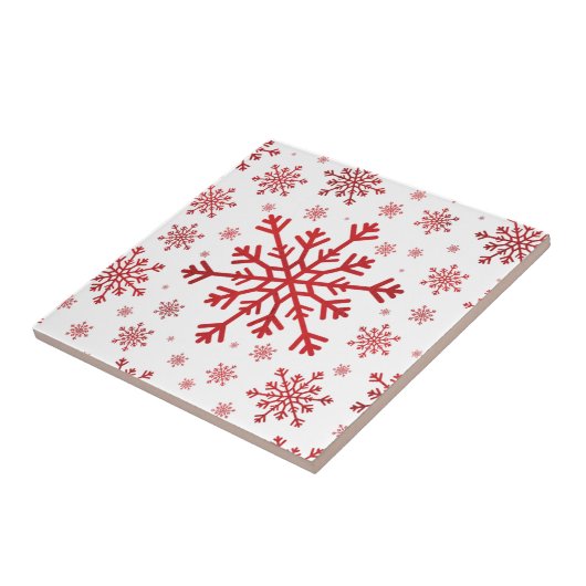  rode kerstsnowflakes op winterwit tegeltje (Zijkant)